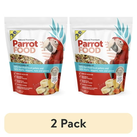 (2 pack) 3-D Pet Products Natural Premium Parrot Food, with Fortified Pellets, 3 lbs