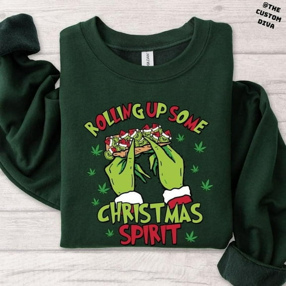 Rolling Up Some Christmas Spirit Sweatshirt, Neon Rolling Christmas Spirit Sweatshirt, Retro Christmas Sweatshirt, Christmas Sweatshirt.