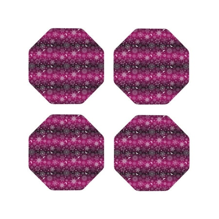 

Fuzoiu Snowflakes And Christmas Print Leather Coasters Set Drink Coasters Set of 4 for Tabletop Protection Durable PVC Coasters Home Décor and Housewarming Gift-Octagon