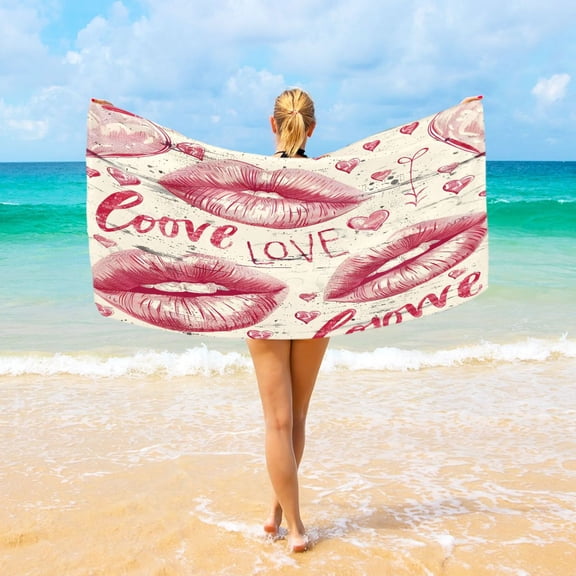 Ryvnso Valentine's Day Love Oversized Beach Towel Microfiber Bath Blankets Swimming Fitness 37" x 74"