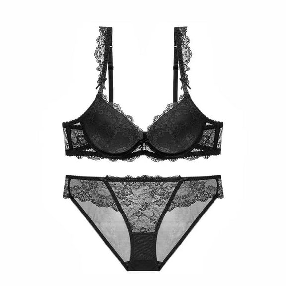 Women Lace Lingerie Bra and Panty Set Two Piece Underwire Push Up Bra and Panty Sets