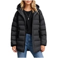 thumbnail image 3 of Women's Hooded Zipper Parka Jacket Coat Long Sleeve Solid Color Casual Daily Wear Streetwear Travel Fashion Essential Gift for Women | CSEONE,Black L, 3 of 9