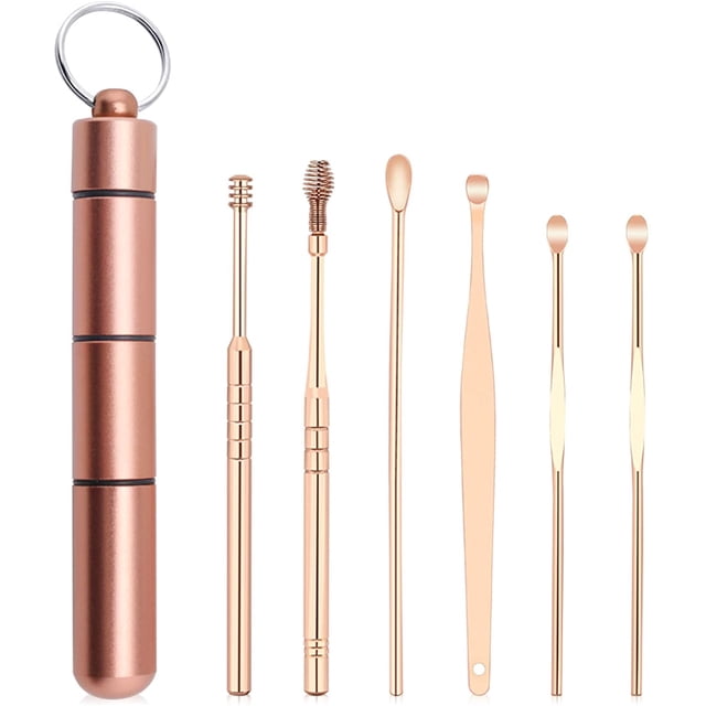 Kit de eliminación de cerumen, herramientas de eliminación de cerumen 6 en 1, limpiador de oídos reutilizable, juego de púas de oído de acero inoxidable con caja de llavero de utilidad para su uso Rojo Verde Cocina, Decoración y Otros