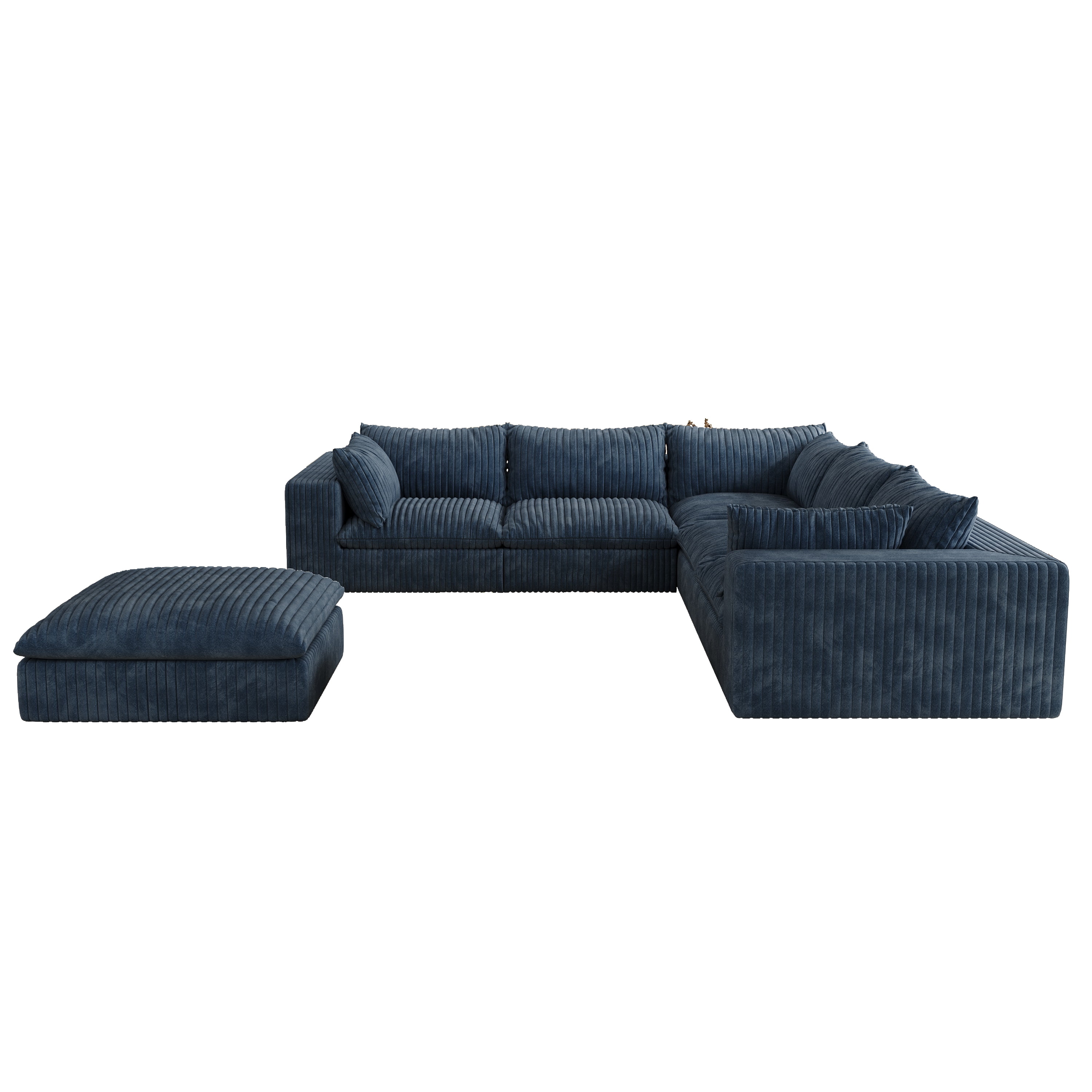 MAYEERTY 118.2" Cloud Sofa Blue Corduroy Deep Seat Double-Layer Removable Cushion No Assembly Multi-Rooms