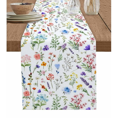 

Floral Table Runner 13x70 Inch Watercolor Floral Retro Country Wildflowers Farm Table Runners Dresser Scarves Holiday Kitchen Dining Table Decoration for Home Party Indoor