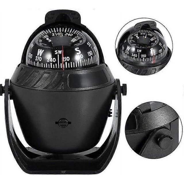 Black electronic LED digital compass, car and boat navigation compass, suitable for outdoor camping, hiking and mountaineering