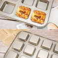 thumbnail image 2 of Brownie Pan with Dividers, 1 Set Gold All Edges Square Cupcake Brownie Pans 12 Cavity Mini Non Stick Baking Carbon Steel Bread Mold Small Edge 3x4 Individual Cutter Sheet Tray for Cake Oven, 2 of 7