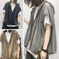 thumbnail image 3 of Chalecos con capucha y manga corta unisex, estilo urbano, holgados y a la moda, 3 of 7