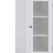 Teamson Home Freestanding Corner Floor Accent Cabinet with Tempered Glass Panel, White