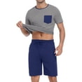 thumbnail image 3 of GIRUNS Men's Pajama Sets 2 piece Sets Crew Neck Shorts Sleeve and Shorts with Pocket Pjs Sleepwear Set Navy Blue M, 3 of 8