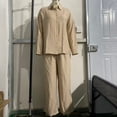 thumbnail image 5 of Yokua Women's long sleeved shirt two-piece loose cotton and linen button up cardigan pants set, 5 of 9