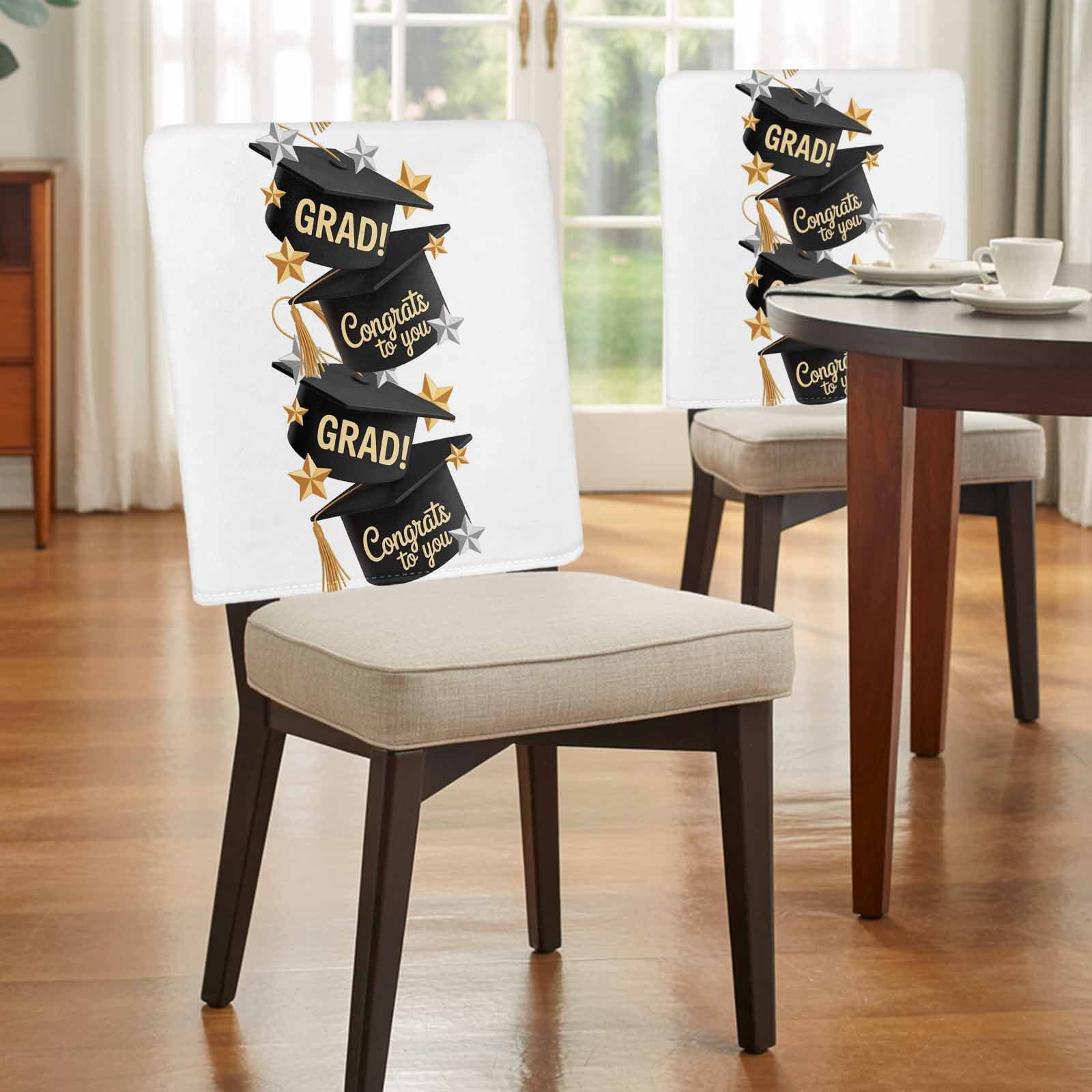 Congrats to You Chair Covers Set of 6 GRAD Graduation Hat Three-Dimensional Stars Chair Back Covers Stretch Removable Washable Slipcovers Protector for Dining Room Kitchen Party Decor