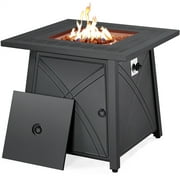 Topeakmart 28'' Square Propane Fire Pit Table 50,000 BTU with Lid & Iron Tabletop, Black