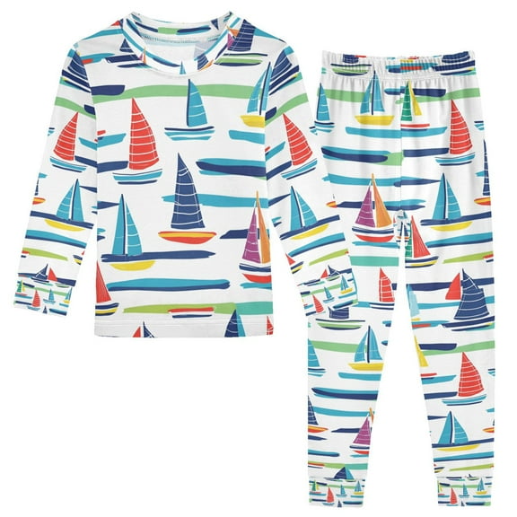FORMRS Long Sleeve Top and Pants Pajama Set for Niños 2-Piece Sleepwear, Sizes 18M-8Y, Colorful Sailboats