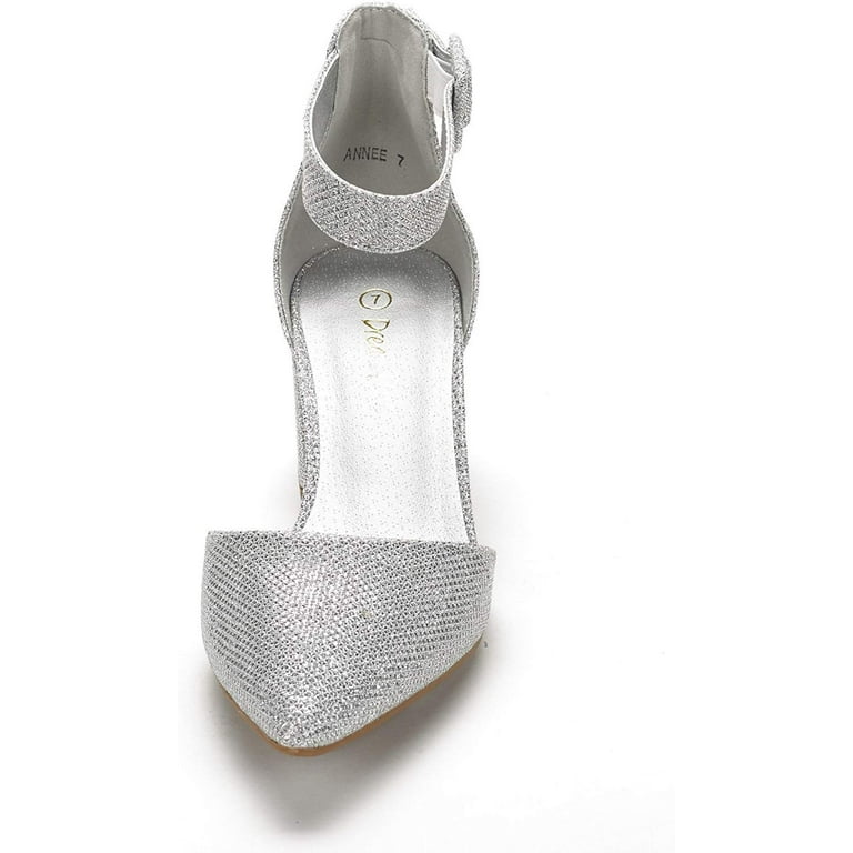 most comfortable silver dress shoes DREAM PAIRS Annee Pointed Toe Low Chunky Heels Pump Shoes