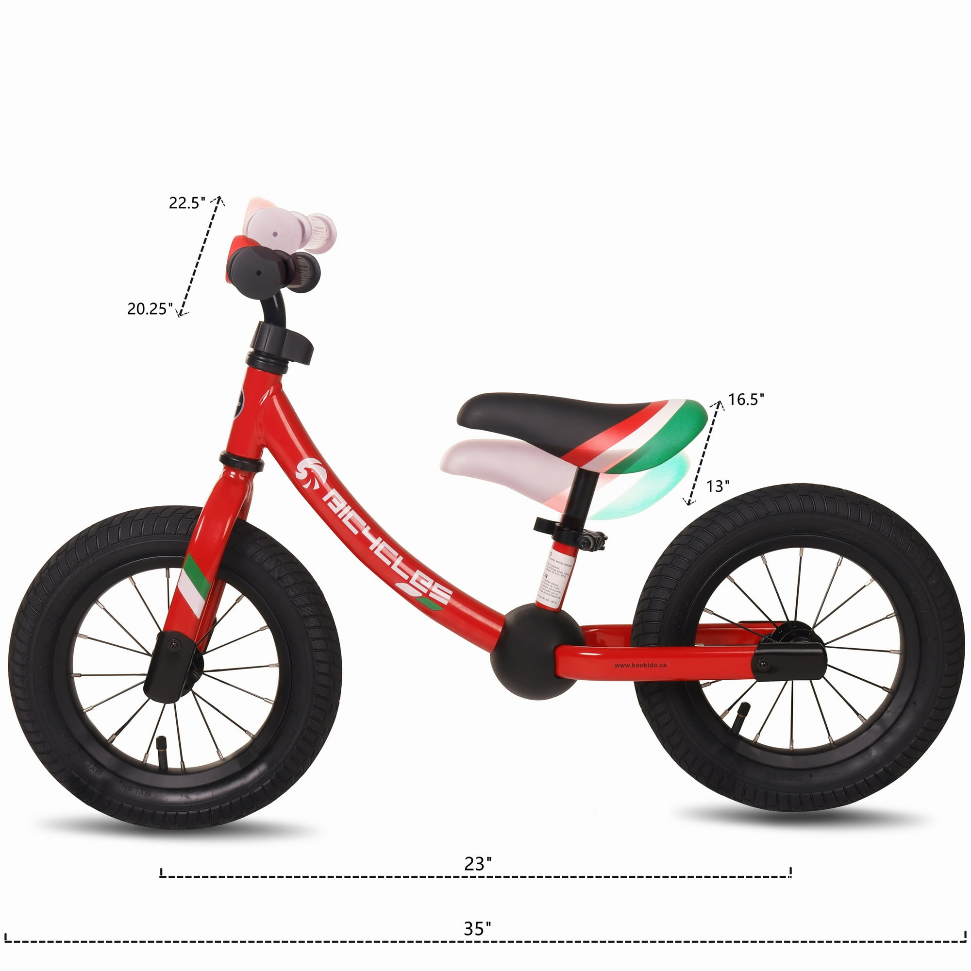 KOOKIDO Draisienne avec Pneus a Air Velo Sans Pedale pour Enfants Velo 12 Pouces pour Enfants de 3 a 5 Ans Rouge Vif