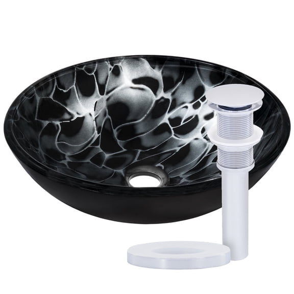 Novatto NOHP-G012CH Tartaruga Black and Silver Glass Round Top-Mount Sink, 3-Piece