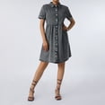 thumbnail image 4 of Women's Short Sleeve Button Down Denim Dress Summer Flowy Tiered Babydoll Jean Shirt Dresses, 4 of 7