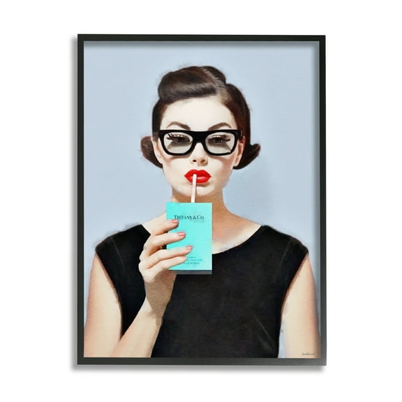 Stupell Industries Girl with Glam Drink Beauty & Fashion Painting Black Framed Art Print Wall Art, 11 x 14