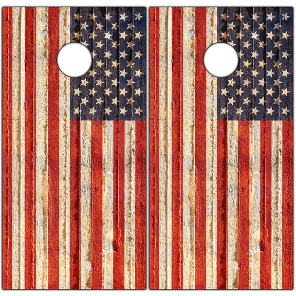 Cornhole Wraps for Boards Vinyl Decals (Set of 2) Lake Life - Corn Hole Bean Bag Toss Wrap Stickers Skins (Boards Not Included) (Rustic American Flag)