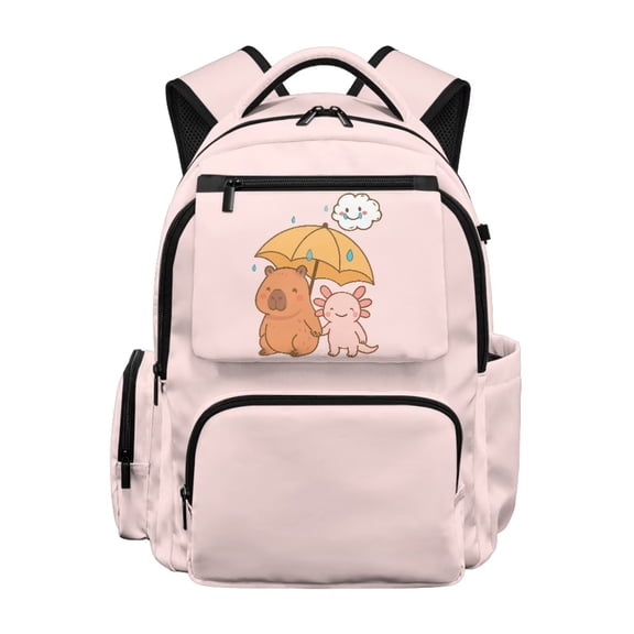 Uourmeti Axolotl Backpack for School Girls 4th Grade Capybara School Bag Cute Kids 17 Inch Bookbag with Front Pocket for Primary Middle School