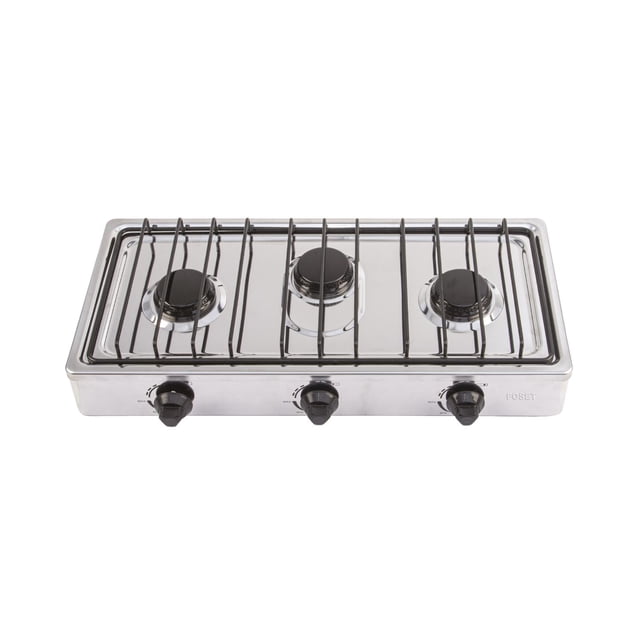 Parrilla de gas de sobreponer 3 quemadores, inox, Foset blanco