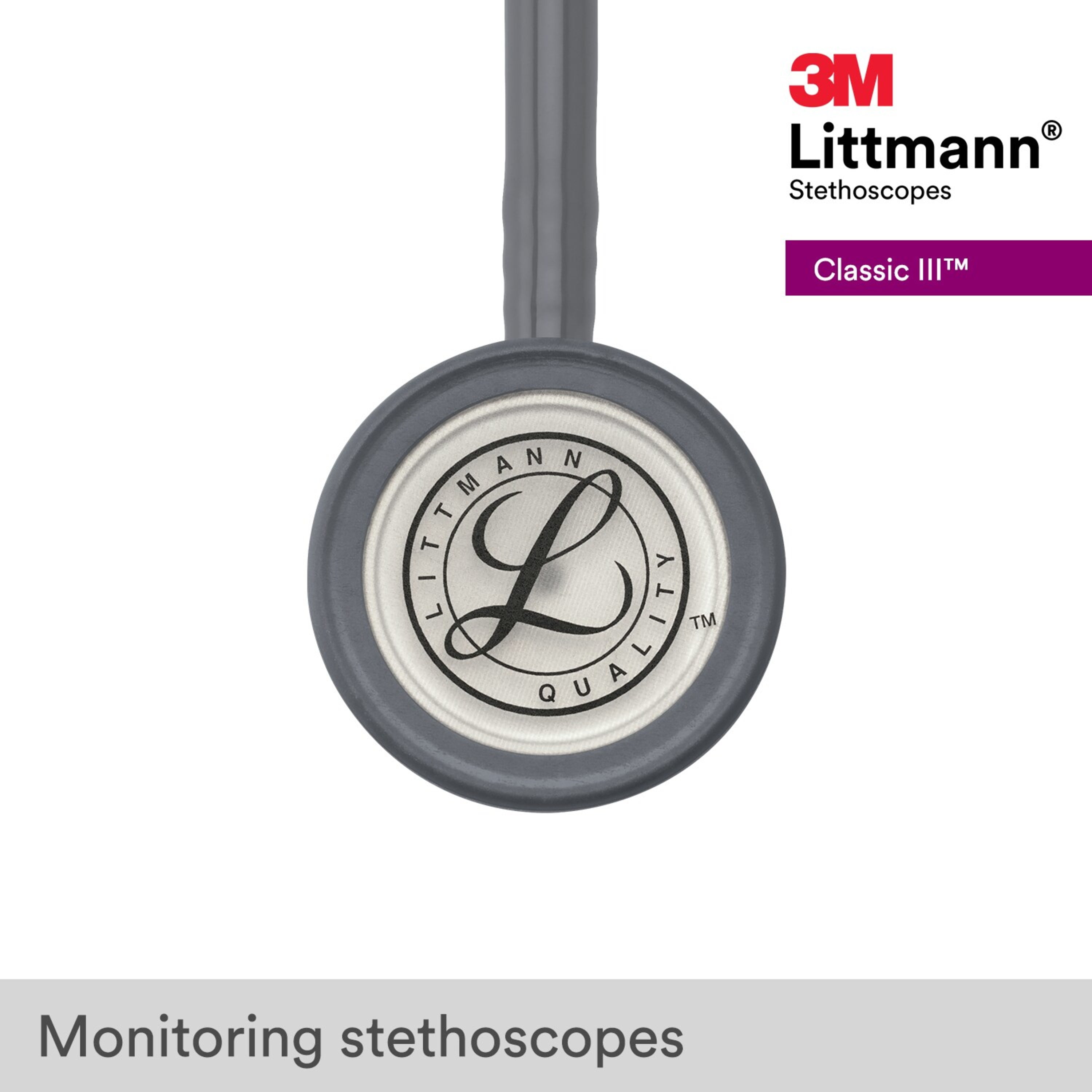 3M Littmann Classic III Monitoring Stethoscope, 5621, Stainless Steel Chestpiece, 27" Gray Tube