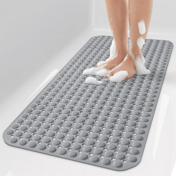 OTHWAY Non Slip Bath Tub Shower Mat with Suction Cups, Drain Holes, Bathtub Floor Liner Mats for Inside Shower Bathroom, Machine Washable, Soft on Feet, 35x16 Inch (Grey)