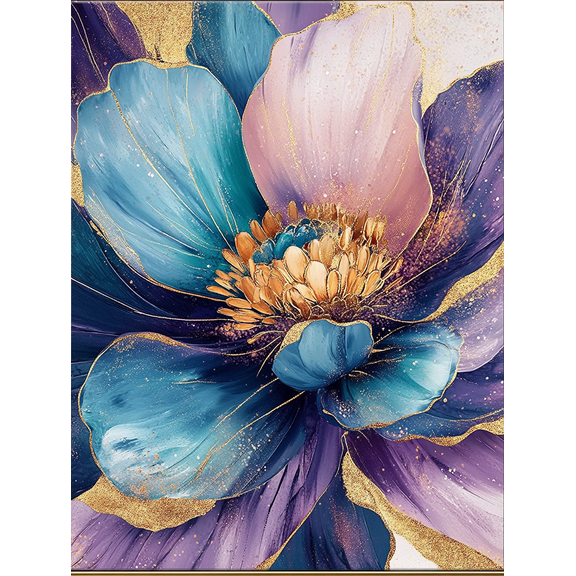 Abstract Purple Blue Gold Flower Canvas Wall Art,Suitable for Living Room Bedroom Dining Room Office Hotel and More