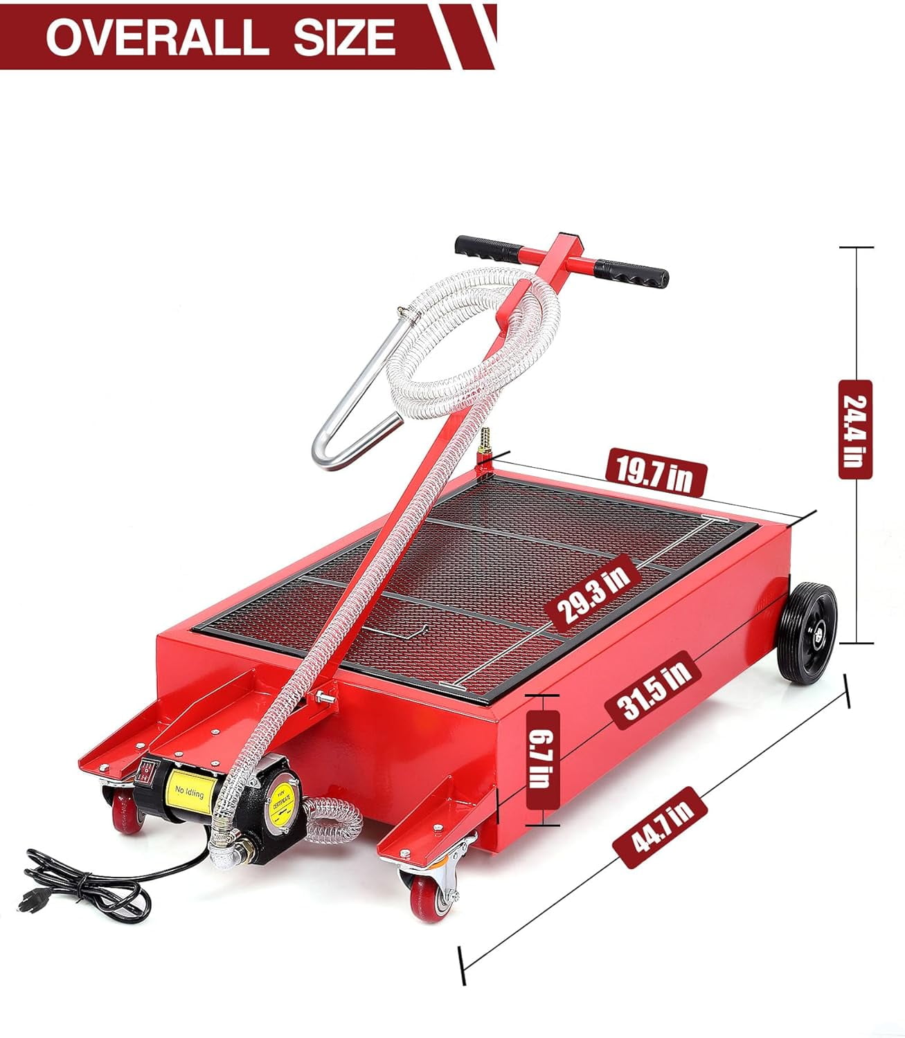 Telyswee 20 Gallon Electric Oil Drain Pan with 110V Pump & 7.2ft Hose, Low Profile & T Folding Handle Oil Drain Cart for Truck Cars SUVs, Red