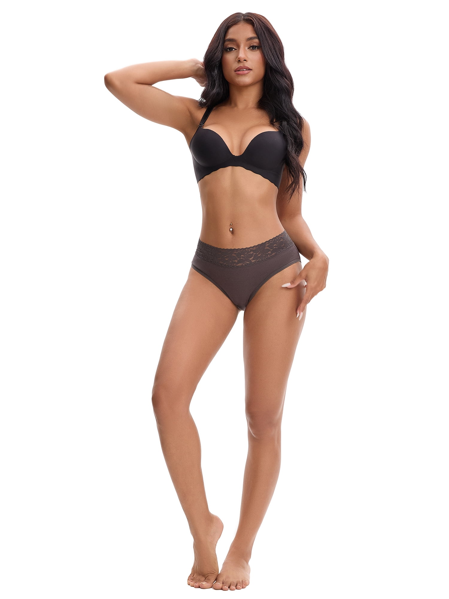 Unique Bargains Lace Mid Rise Briefs Underwear L Dark Grey