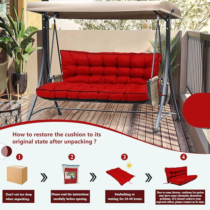 YLLN Porch Swing Cushions, Patio Furniture Cushions With 4" Thicken Backrest, Waterproof & Machine Washable, with Ties, Bench Cushions For Outdoor Furniture（40"x55"Red）