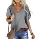 thumbnail image 2 of Blusa con escote en V y mangas con volantes para mujer en colores lisos para citas informales con estilo veraniego, 2 of 6