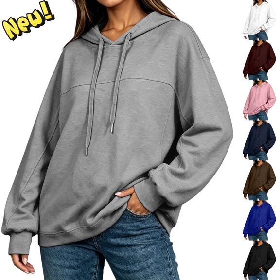 Taqqpue Women Long Sleeve Shirts Lightweight Drawstring Hooded Sweatshirt Loose Fit Fall Winter Oversized Pullovers Tops with Pockets for Women