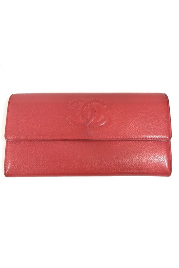 Pre-Owned CHANEL CC Coco Mark Logo Long Wallet, Flap Closure, Caviar Leather, Men's & Women's,...