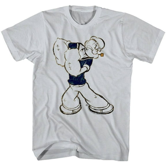 Popeye The Sailorman Fighting Stance Men's T Shirt (Silver, Adult5XL)