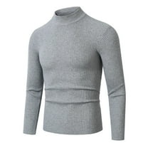TFEOQRY Men's Mock Neck Sweater Ribbed Knitted Long Sleeve Solid Pullover Fall Winter Thermal Tops Gray