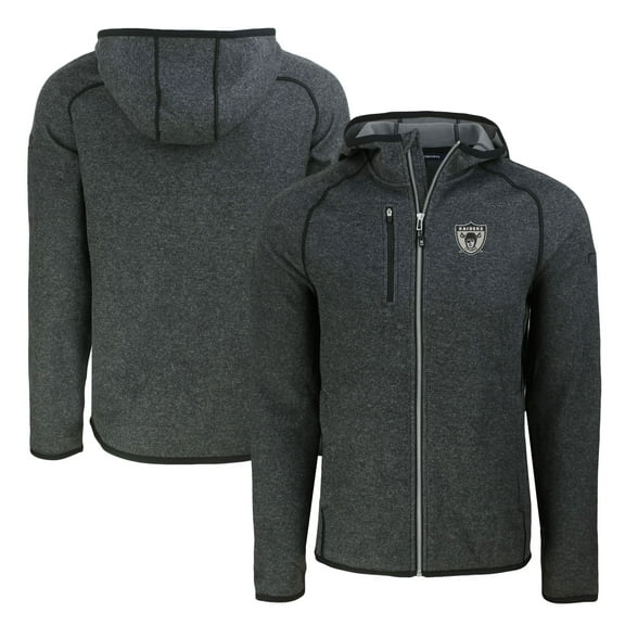 Men's Cutter & Buck  Heather Charcoal Las Vegas Raiders Throwback Mainsail Sweater-Knit Full-Zip Hoodie