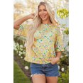 thumbnail image 3 of Yellow Summer Flower Printed Drop Shoulder Loose T Shirt, 3 of 8