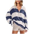 thumbnail image 5 of dGslk Womens Long Sleeve Striped Polo Shirt Loose Fit Casual Button Down Pullover Lightweight Top for Everyday Wear Dark Blue L, 5 of 7