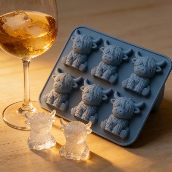 6-Cavity Highland Cow Silicone Mold, Cute Cow Chocolate Mold for Baking, DIY Craft Mold for Candle, Resin, Jelly, Fondant, Farmhouse Kitchen Decor,Sky Blue