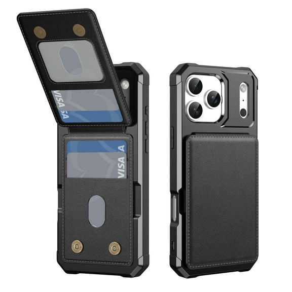 Dteck Wallet Case for iPhone 17 Pro Max,Magnetic Leather Card Holder Pocket Flip Case Shockproof Kickstand Rubber Back Cover for iPhone 17 Pro Max,Black