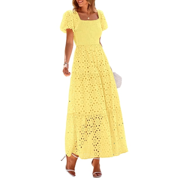 Vestido de Verano PRETTYGARDEN 2025 con Escote Cuadrado y Mangas Abullonadas