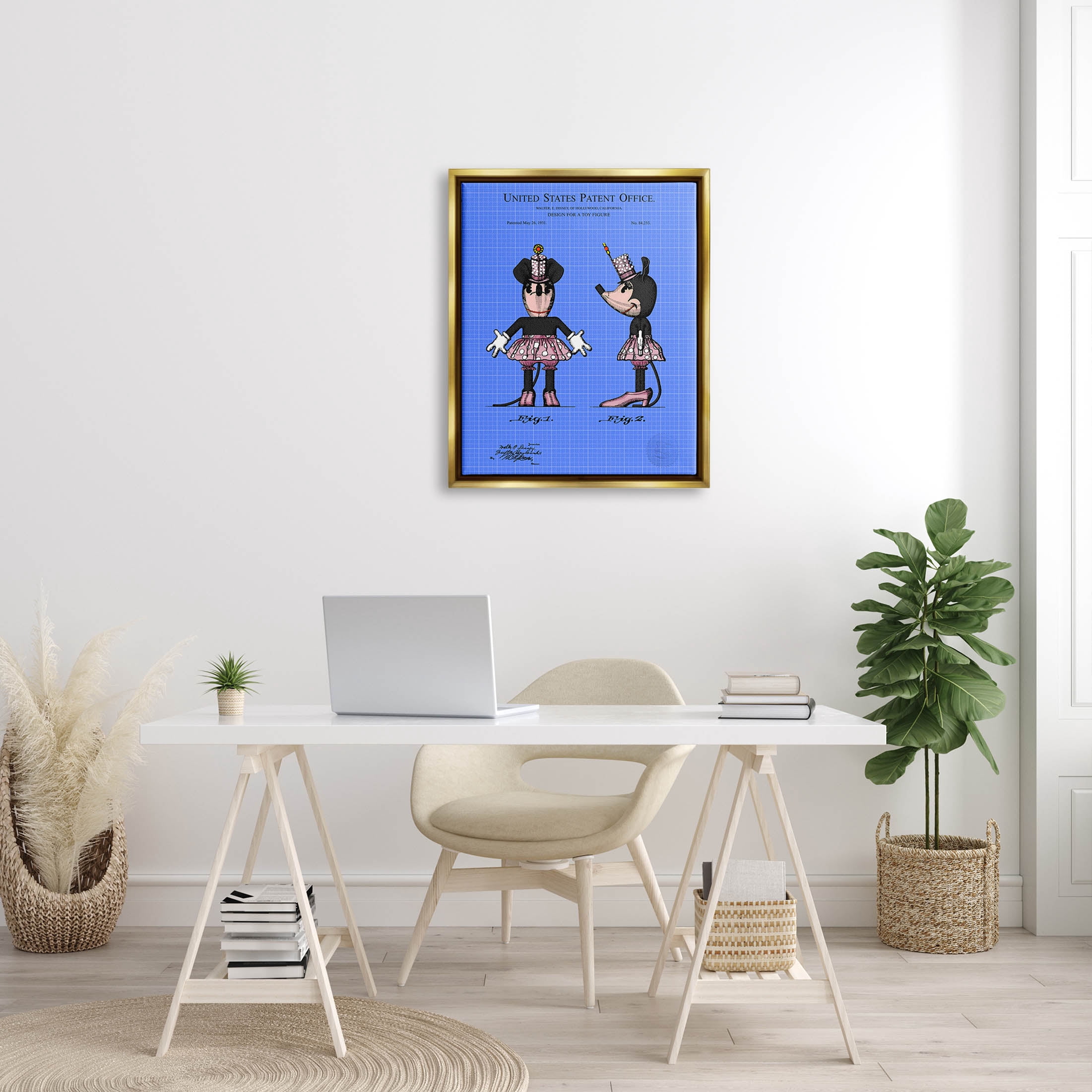 Stupell Industries Girl Mouse Toy Blueprint Graphic Art Metallic Gold Floating Framed Canvas Print Wall Art, Design by Karl Hronek