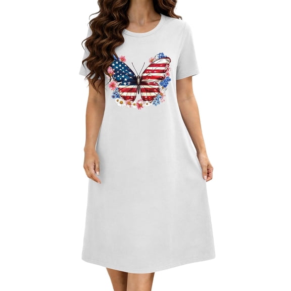 Fjofpr Nightgowns for Women Plus Size Women's Oversized Short Nightgown Fashion Chest Flag Print Short Sleeve Nightdress
