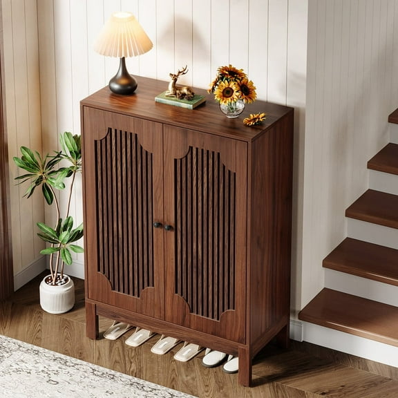 Tribesigns 6-Tier Shoe Cabinet with Doors, Wooden Shoe Storage Organizer with Adjustable Shelves for Entryway, Bedroom, Closet, Living Room, Walnut