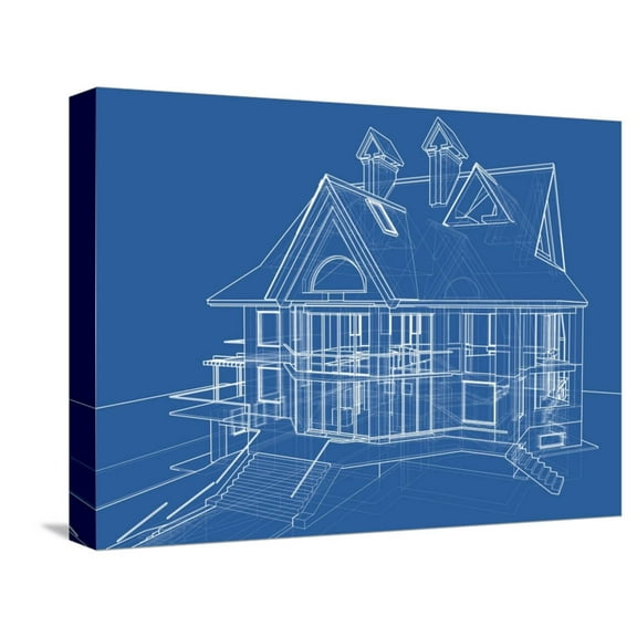 Art.com House Blueprint: Technical Draw Stretched Canvas Print Wall Art by -Vladimir-, 16" x 12"