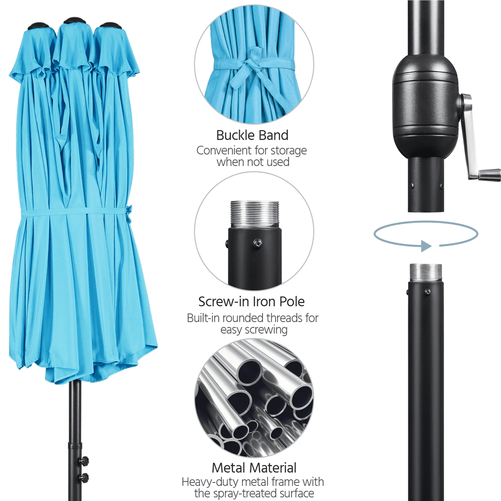Renwick 15 FT Twin Patio Parasol with Crank Lift, Sky Blue