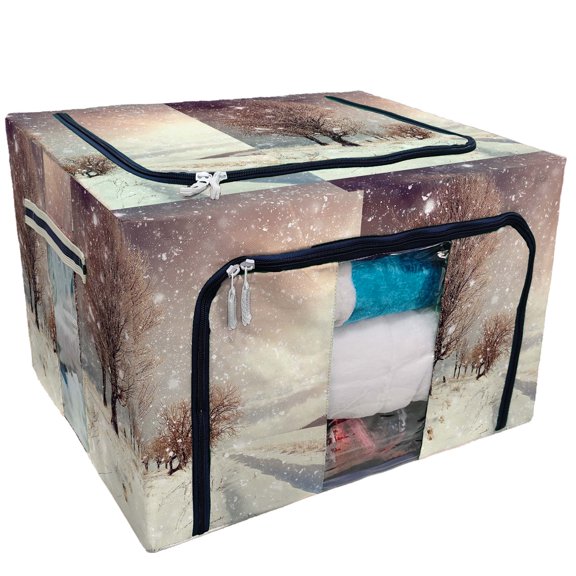 PKQWTM Winter landscape Storage Bag Clear Window Storage Bins Boxes Large Capacity Foldable Stackable Organizer With Steel Metal Frame For Bedding,Clothes,Closets, Bedrooms