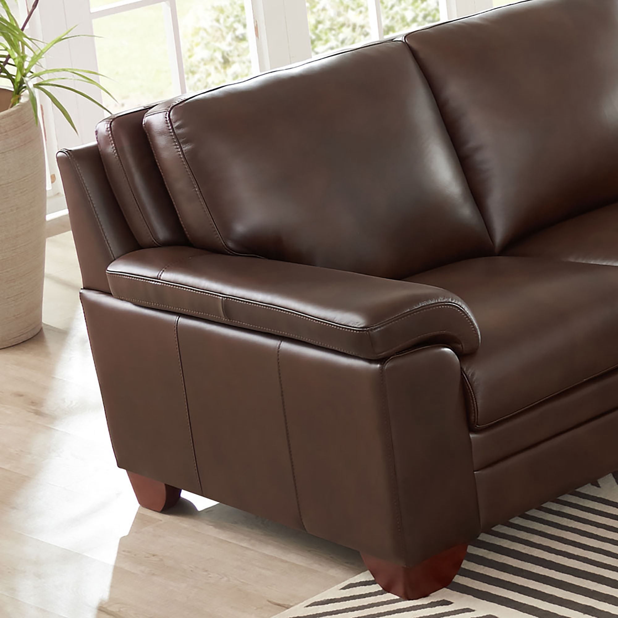 Hydeline Magnum Top Grain Leather Loveseat Chestnut Brown with Tapered Legs Memory Foam and Springs Seating